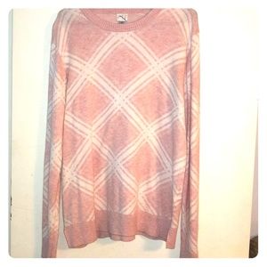 Pink and white large checkered sweater